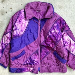 90s Vintage Purple Patterned Zip Up Women’s Puffer Jacket M 26x27